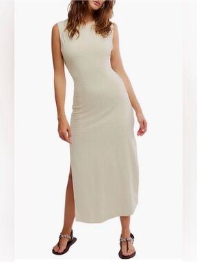 Free People Eventide Sleeveless Midi Dress in Bone Combo
